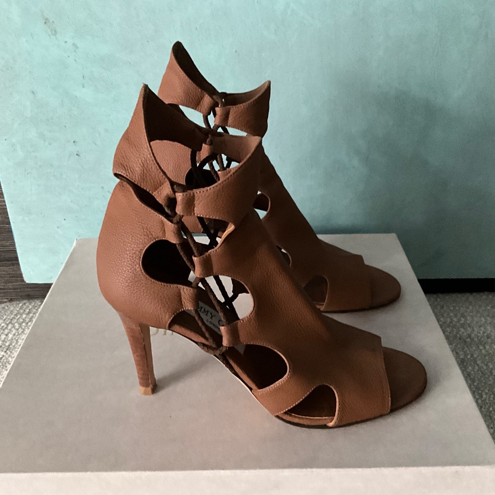 Jimmy Choo Lucky 85 Cognac Cage Sandals Size 39 - Picture 2 of 6